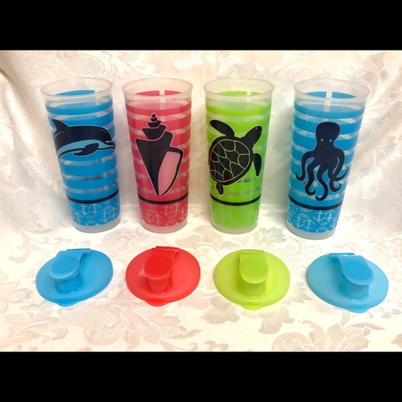 NWOT Tupperware Tumblers with Flip-Top Seal, Sea Animals Pint, 16 oz capacities - Picture 3 of 4